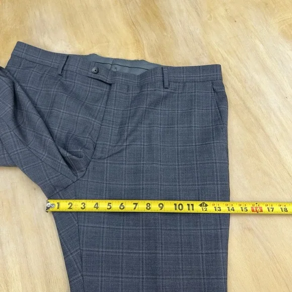 Kenneth Cole Suit Mens 46R Slim Fit Wool Blend Stretch Pants 40x32 Gray Plaid